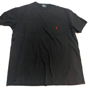 Ralph Lauren Pony Logo Men's Black Tee Shirt with Pocket Size M 100% Cotton